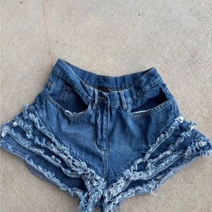 VENUS Blue Frayed Jean Shorts
